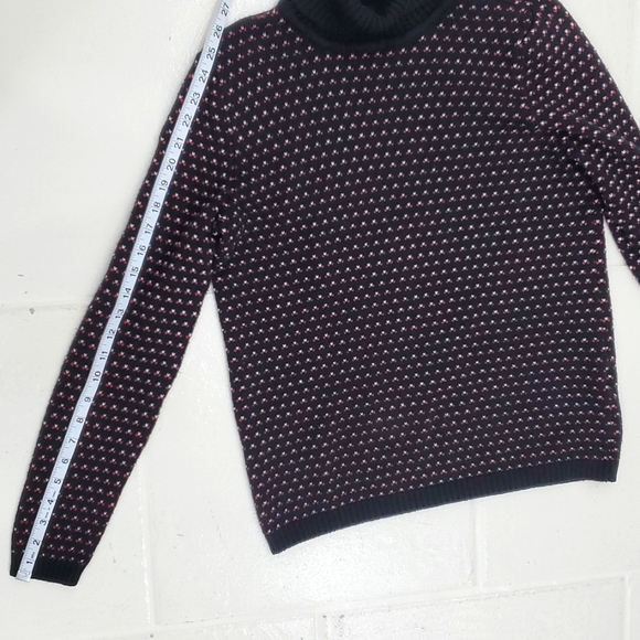 Karen Scott bird's eye turtleneck sweater women's small black red white cotton - Picture 6 of 11
